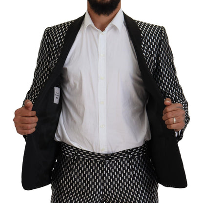 Dolce & Gabbana Dark Gray White Silk MARTINI Slim Fit Suit