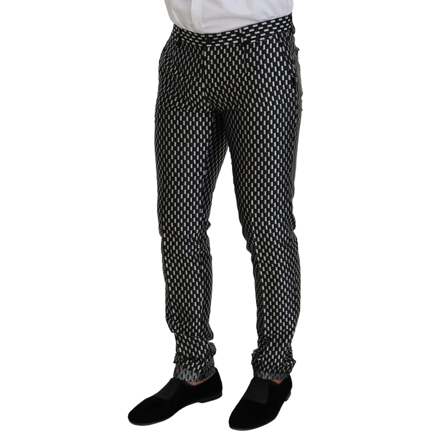 Dolce & Gabbana Dark Gray White Silk MARTINI Slim Fit Suit