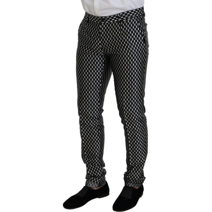 Dolce & Gabbana Dark Gray White Silk MARTINI Slim Fit Suit