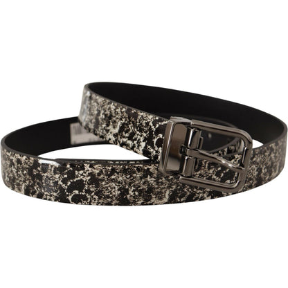 Dolce & Gabbana Black Marble Print Leather Gray Logo Belt