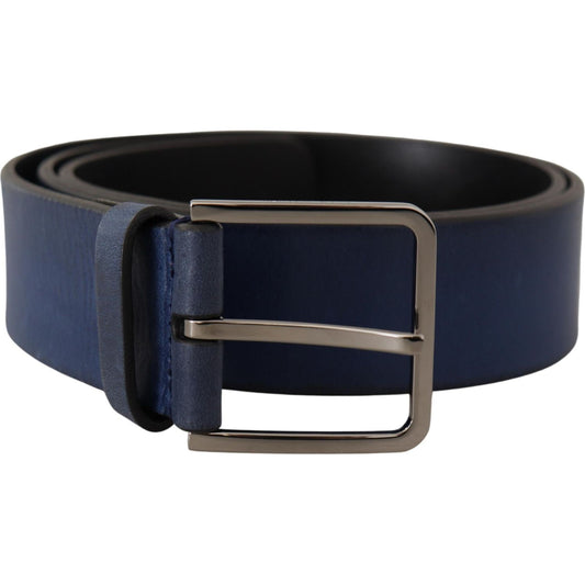 Dolce & Gabbana Blue Calf Leather Silver Metal Buckle Classic Belt
