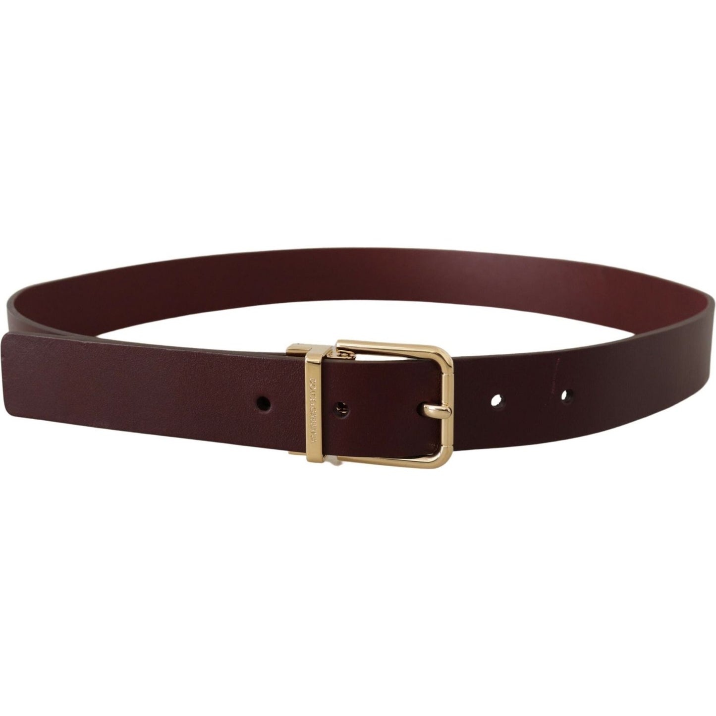 Dolce & Gabbana Maroon Vitello Leather Gold Metal Buckle Belt