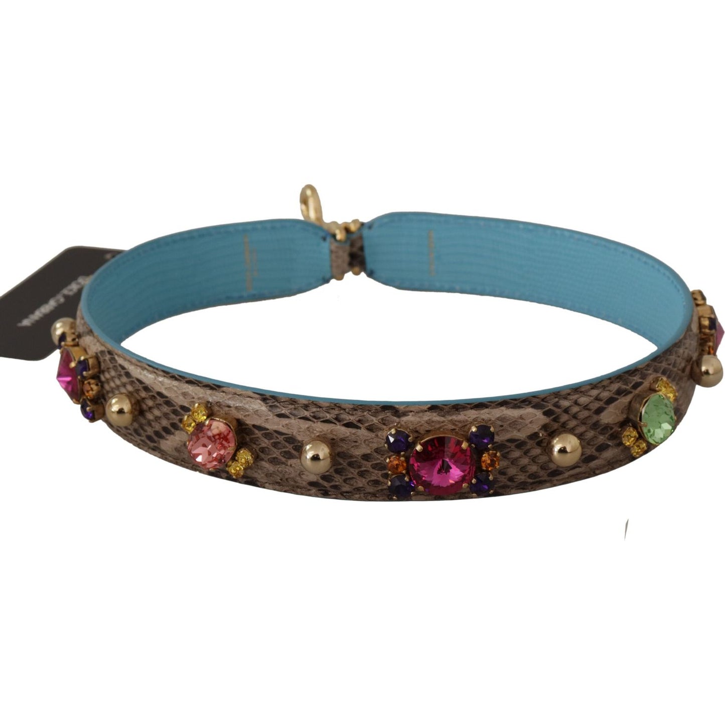 Dolce & Gabbana Brown Exotic Leather Crystals Shoulder Strap