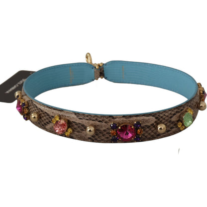 Dolce & Gabbana Brown Exotic Leather Crystals Shoulder Strap