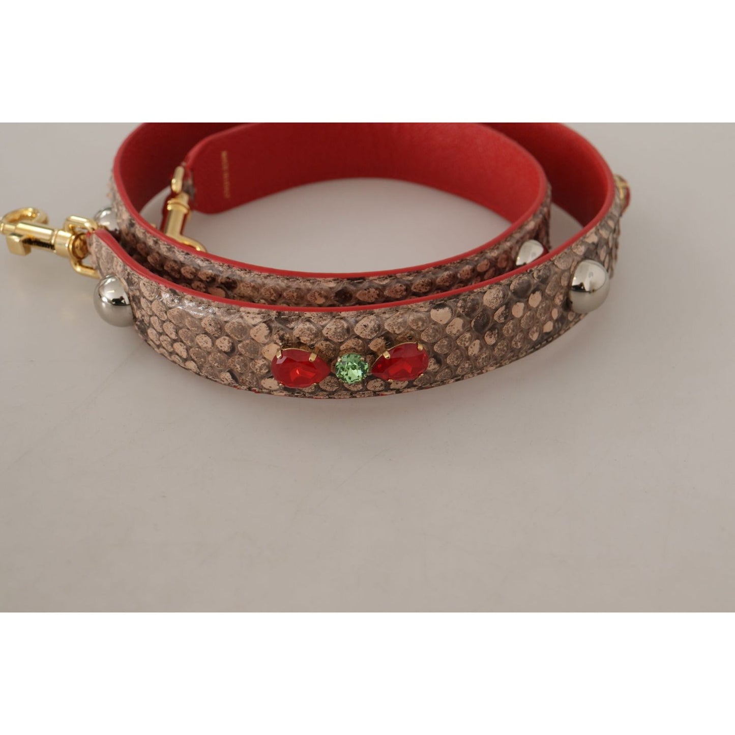 Dolce & Gabbana Brown Python Leather Crystals Shoulder Strap