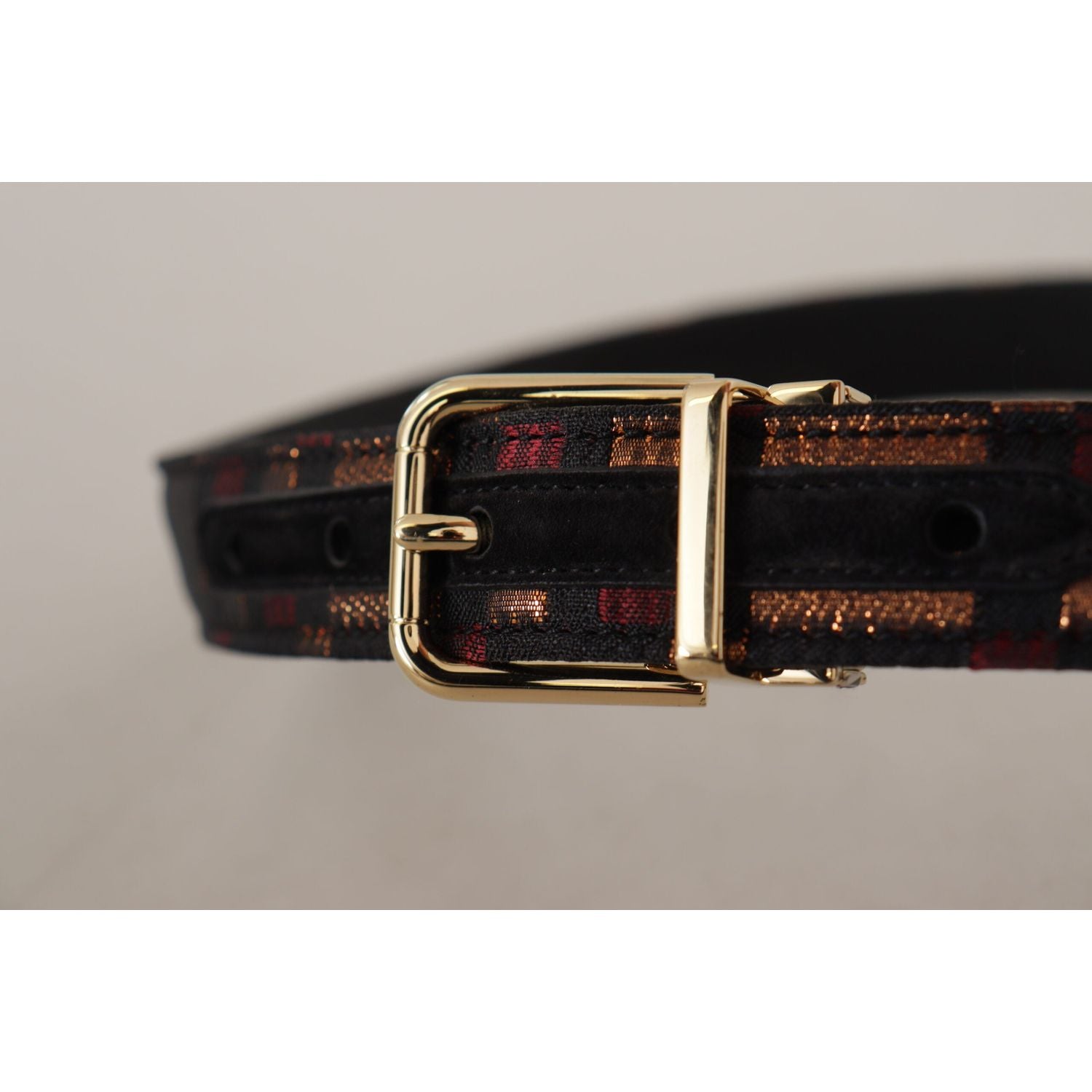 Dolce & Gabbana Multicolor Leather Jacquard Gold Metal Buckle Belt