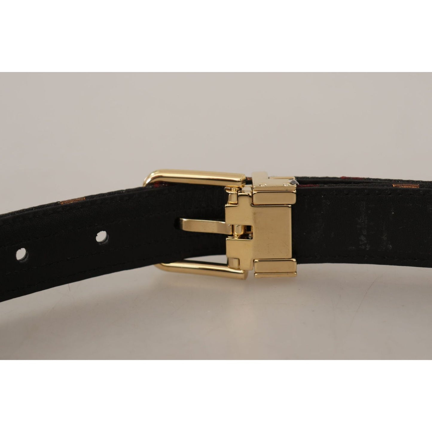 Dolce & Gabbana Multicolor Leather Jacquard Gold Metal Buckle Belt