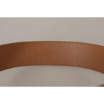 Dolce & Gabbana Brown Beige Leather Gold Metal Oval Buckle Belt