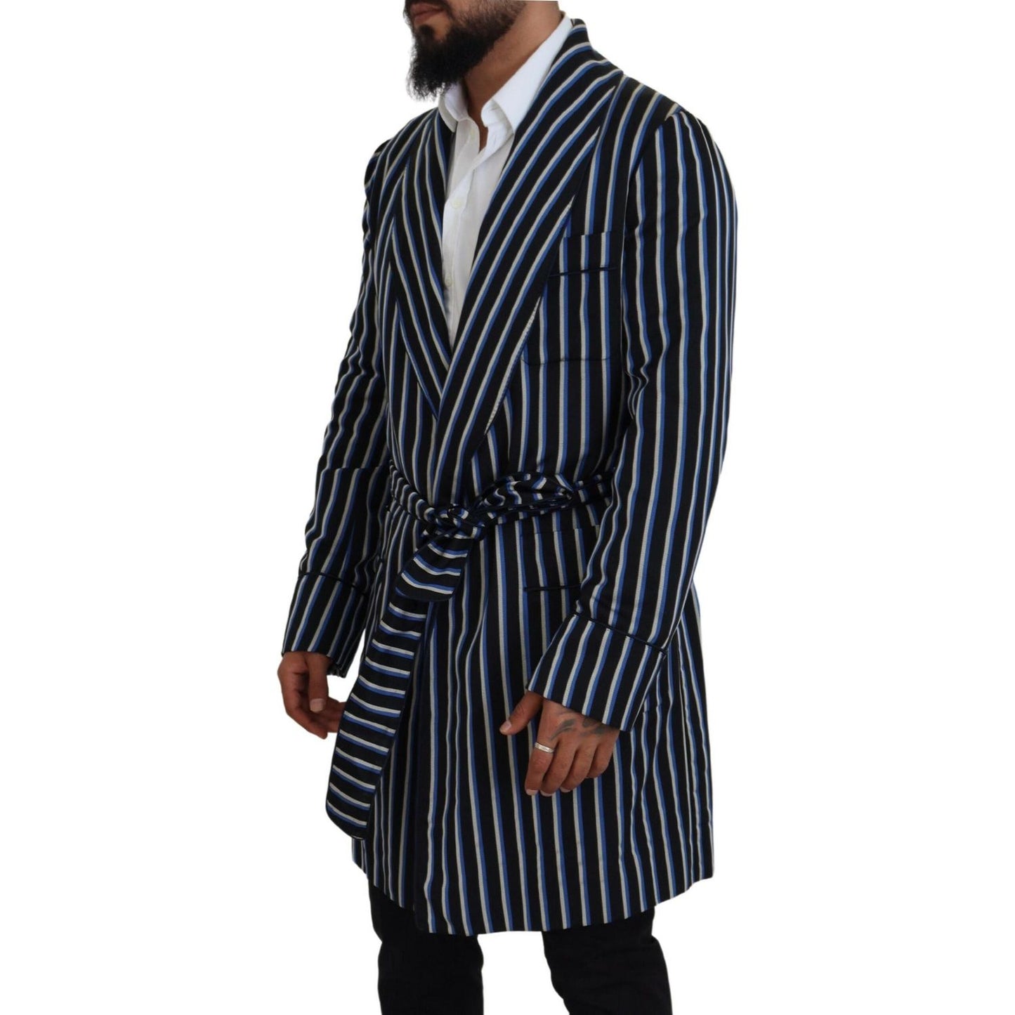 Dolce & Gabbana Black Blue Martini Printed Lining Robe