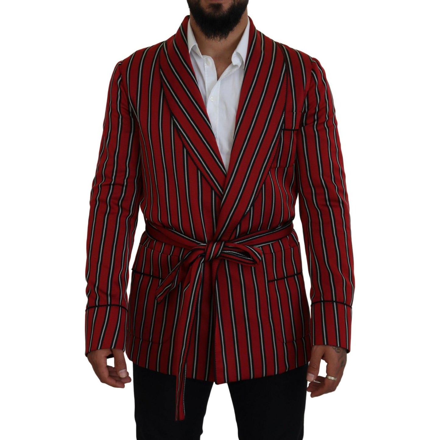 Dolce & Gabbana Red Striped Martini Printed Lining Robe
