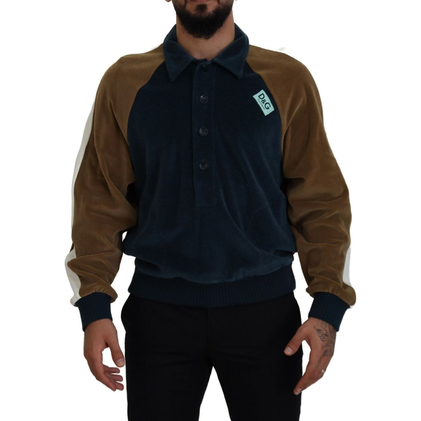 Dolce & Gabbana Multicolor Cotton Collared Pullover Sweater