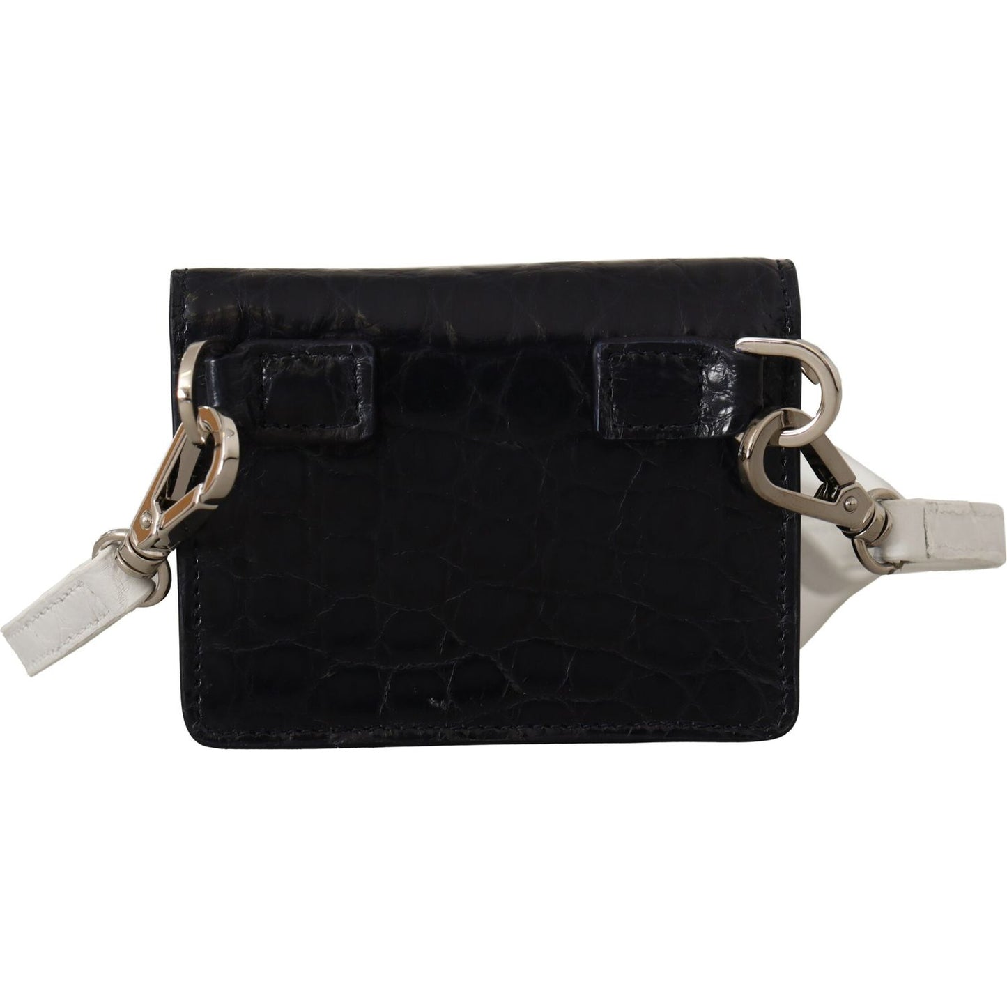 Dolce & Gabbana Blue White Caiman Leather Strap Card Holder Wallet