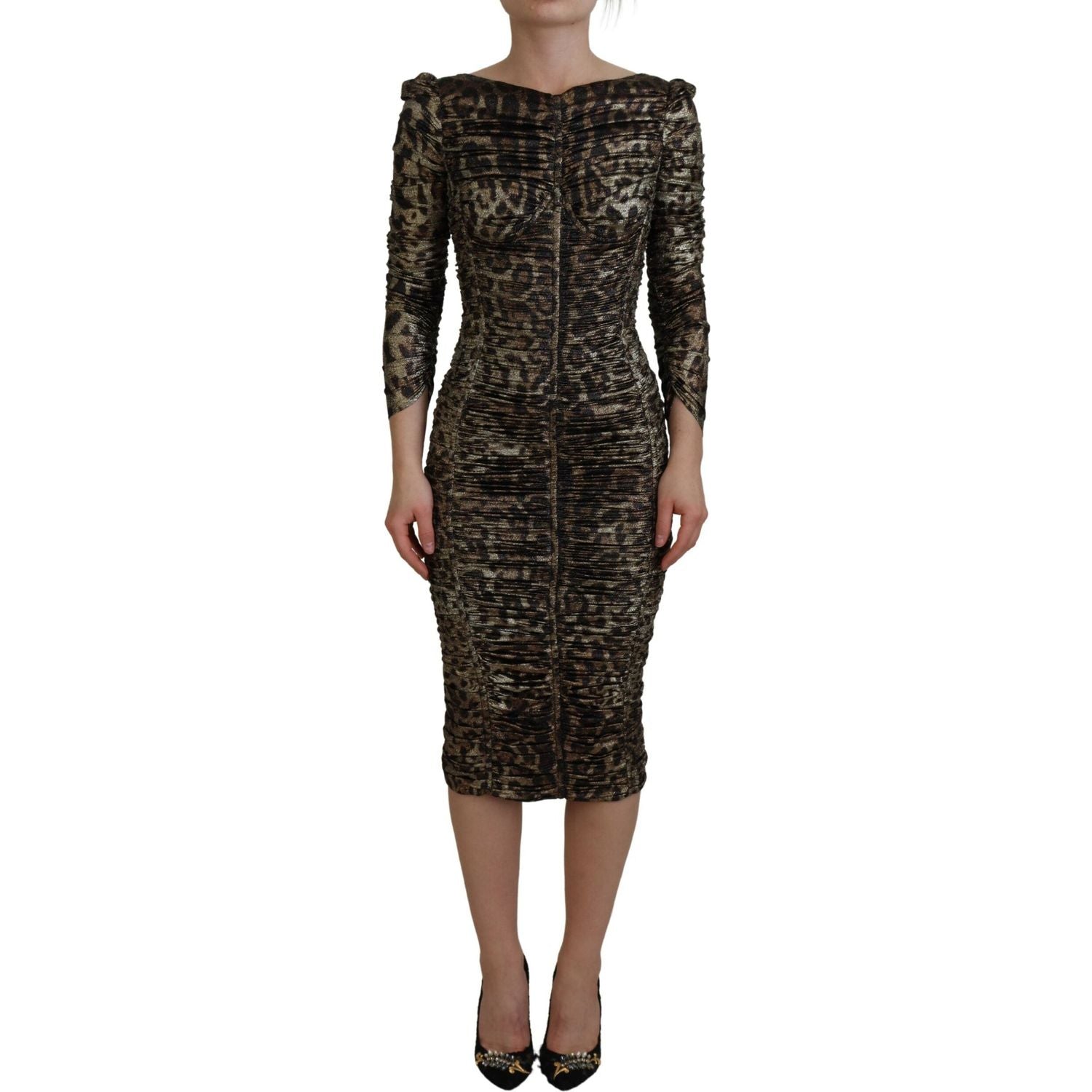 Dolce & Gabbana Multicolor Leopard Bodycon Sheath Midi Dress