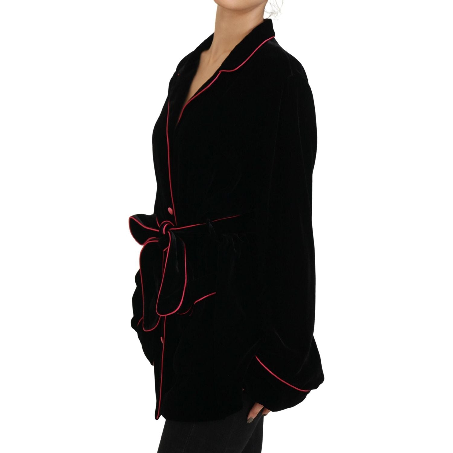 Dolce & Gabbana Black Button Belted Blazer Viscose Jacket