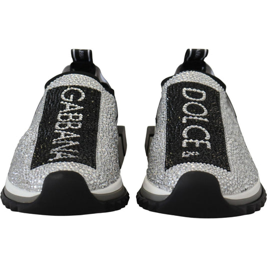 Dolce & Gabbana Silver Rhinestones Sorrento Sneakers Shoes LA10188-37.5