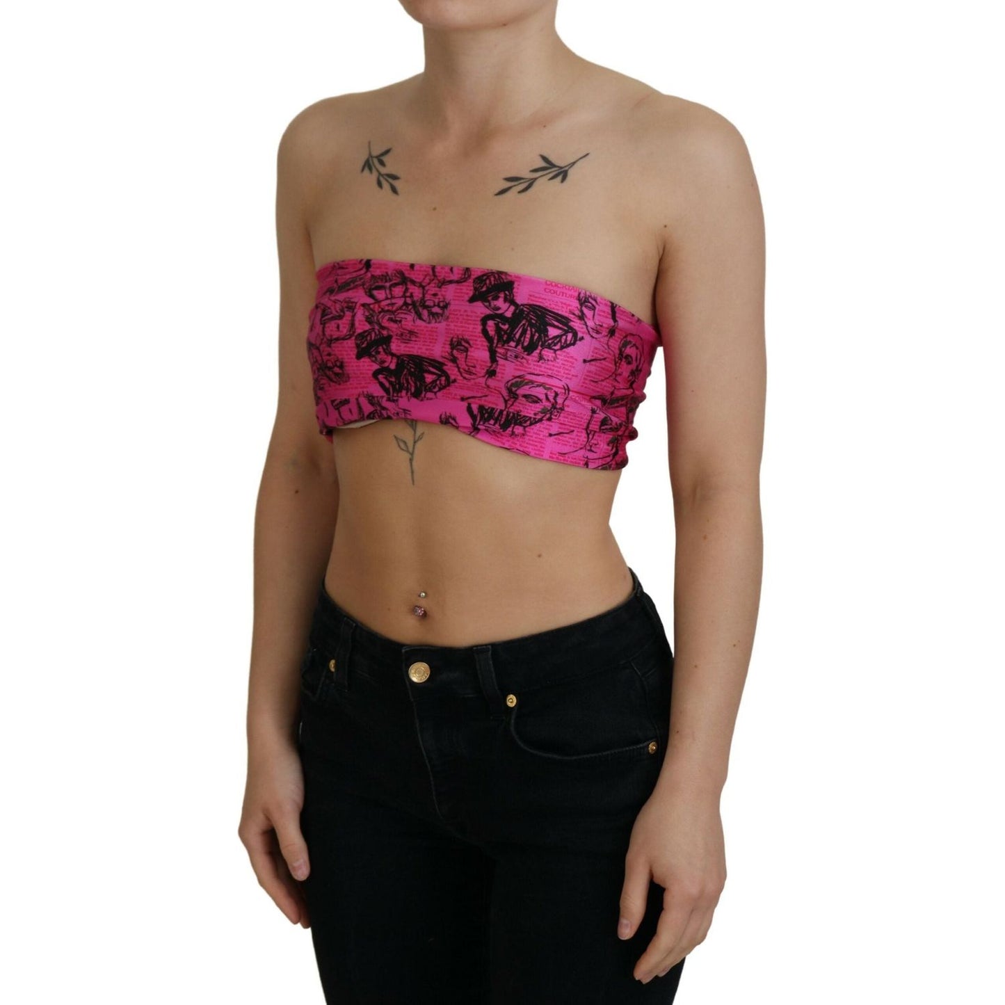 John Galliano Pink Newspaper Print Bra Cropped Blouse TSH83272-XXS