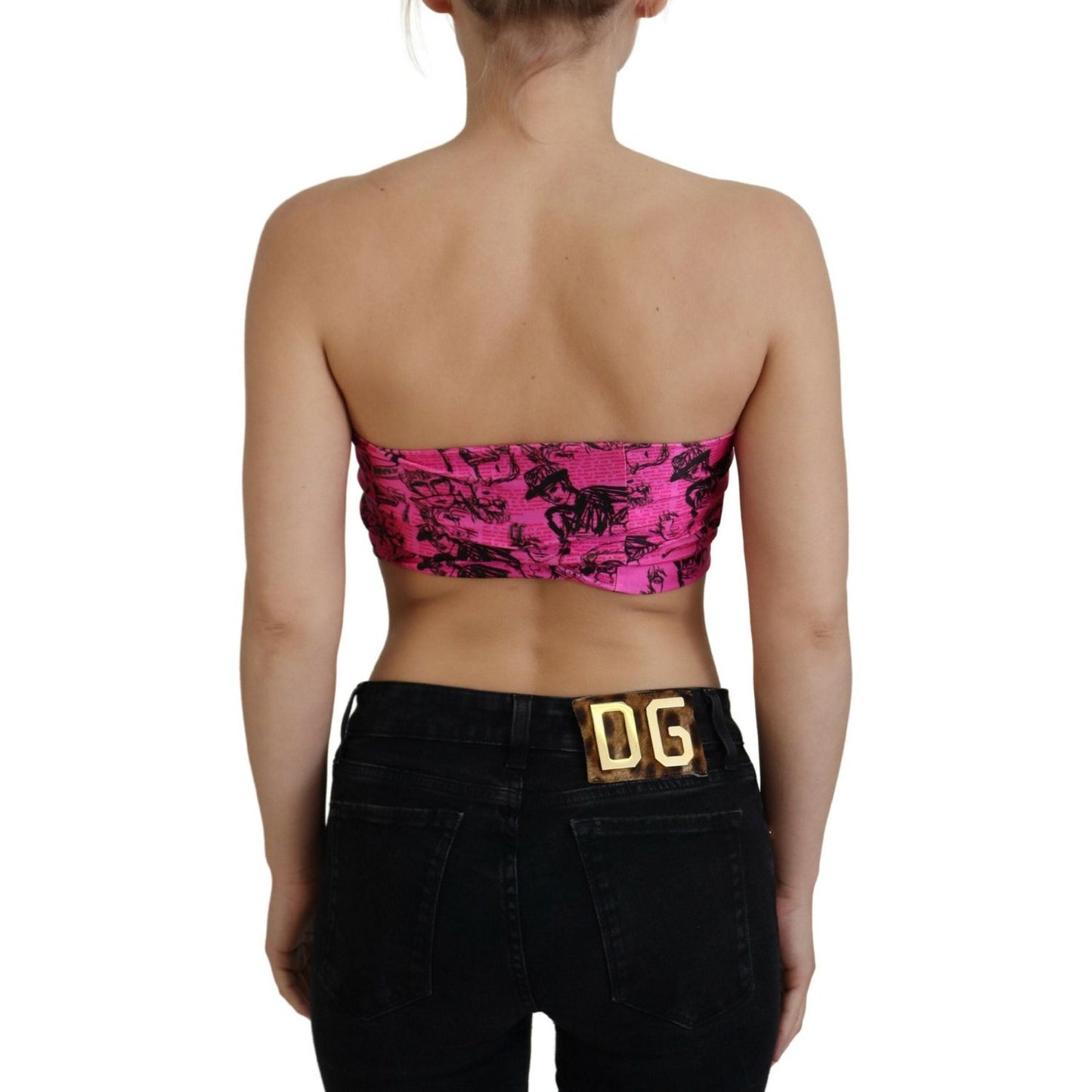 John Galliano Pink Newspaper Print Bra Cropped Blouse TSH83272-XXS