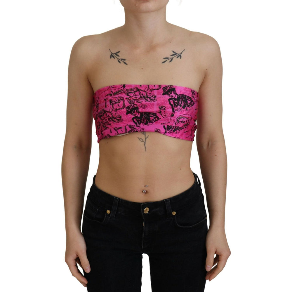 John Galliano Pink Newspaper Print Bra Cropped Blouse TSH83272-XXS