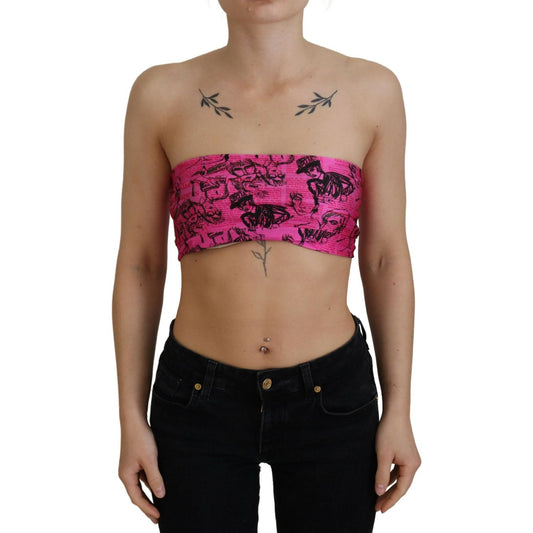 John Galliano Pink Newspaper Print Bra Cropped Blouse TSH83272-XXS