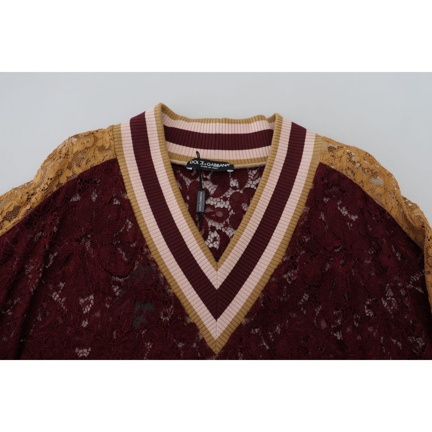 Dolce & Gabbana Multicolor Lace V-neck Pullover Sweater