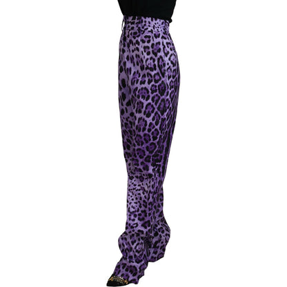 Dolce & Gabbana Purple Leopard Print High Waist Pants