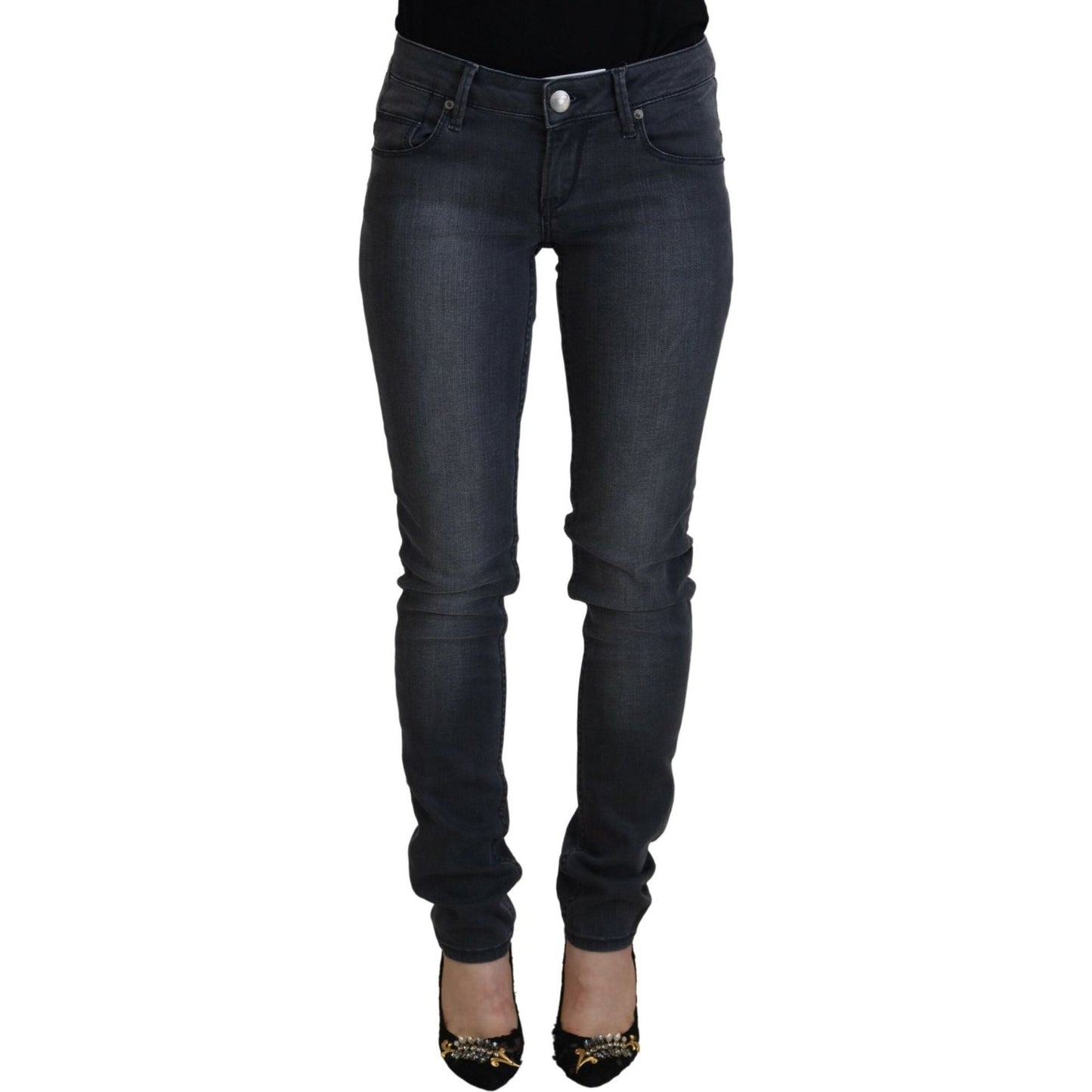 Acht Gray Cotton Skinny Low Waist Women Casual Denim Jeans