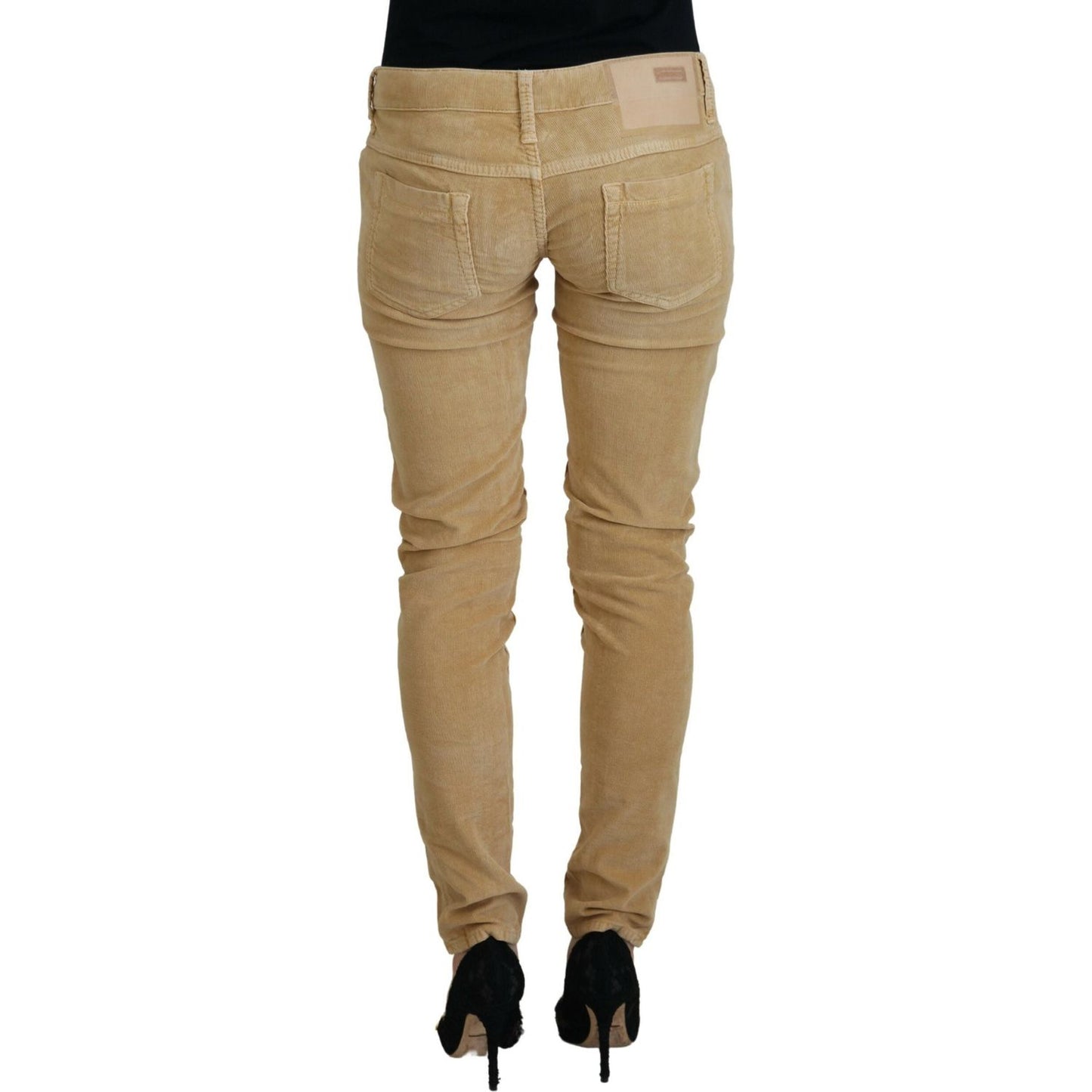Acht Brown Cotton Corduroy Low Waist Women Casual Jeans