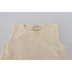 PINK MEMORIES Beige Cotton Blend Sleeveless Round Neck Tank Top