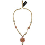 Dolce & Gabbana Gold Tone Floral Crystals Pink Embellished Necklace Necklace