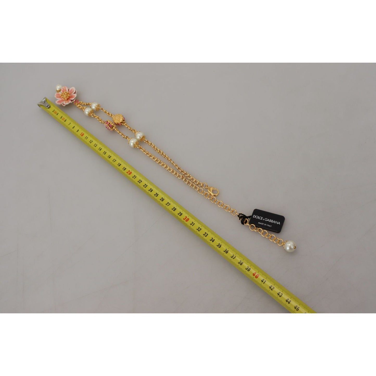 Dolce & Gabbana Gold Tone Floral Crystals Pink Embellished Necklace