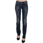 John Galliano Blue Newspaper Print Low Waist Skinny Denim Pants