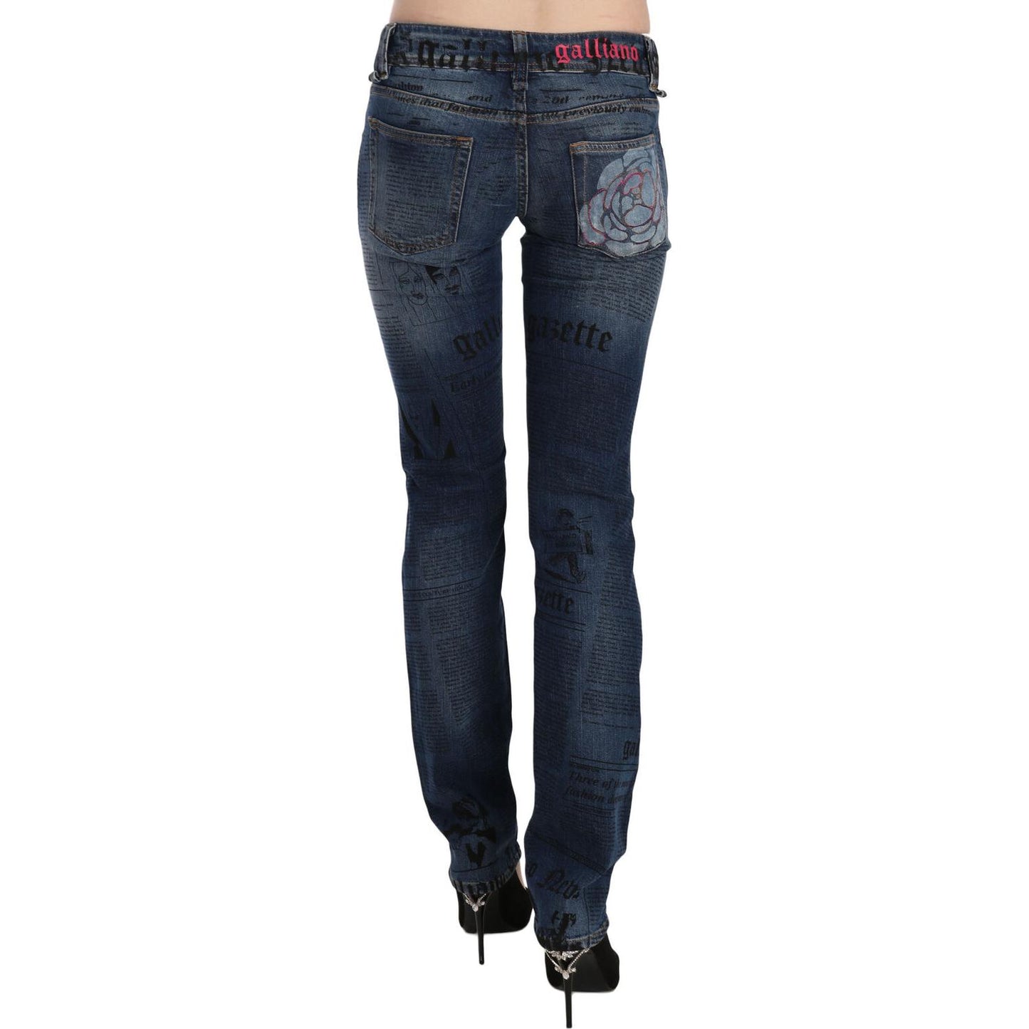 John Galliano Blue Newspaper Print Low Waist Skinny Denim Pants
