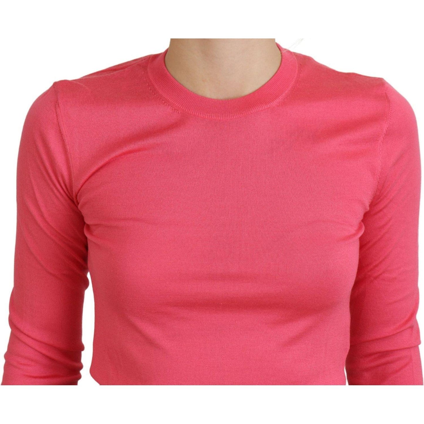 Dolce & Gabbana Pink Silk Cropped Crewneck Pullover Sweater