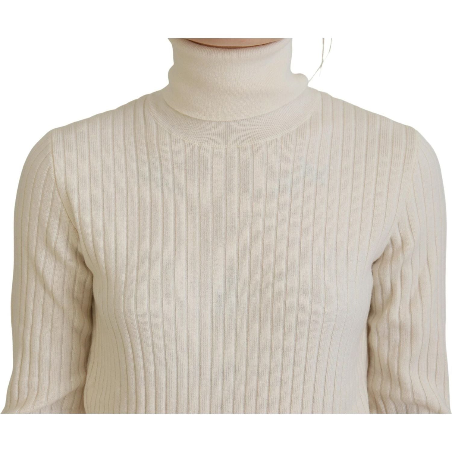 Dolce & Gabbana Ivory Turtleneck Distressed Cuff Pullover Sweater