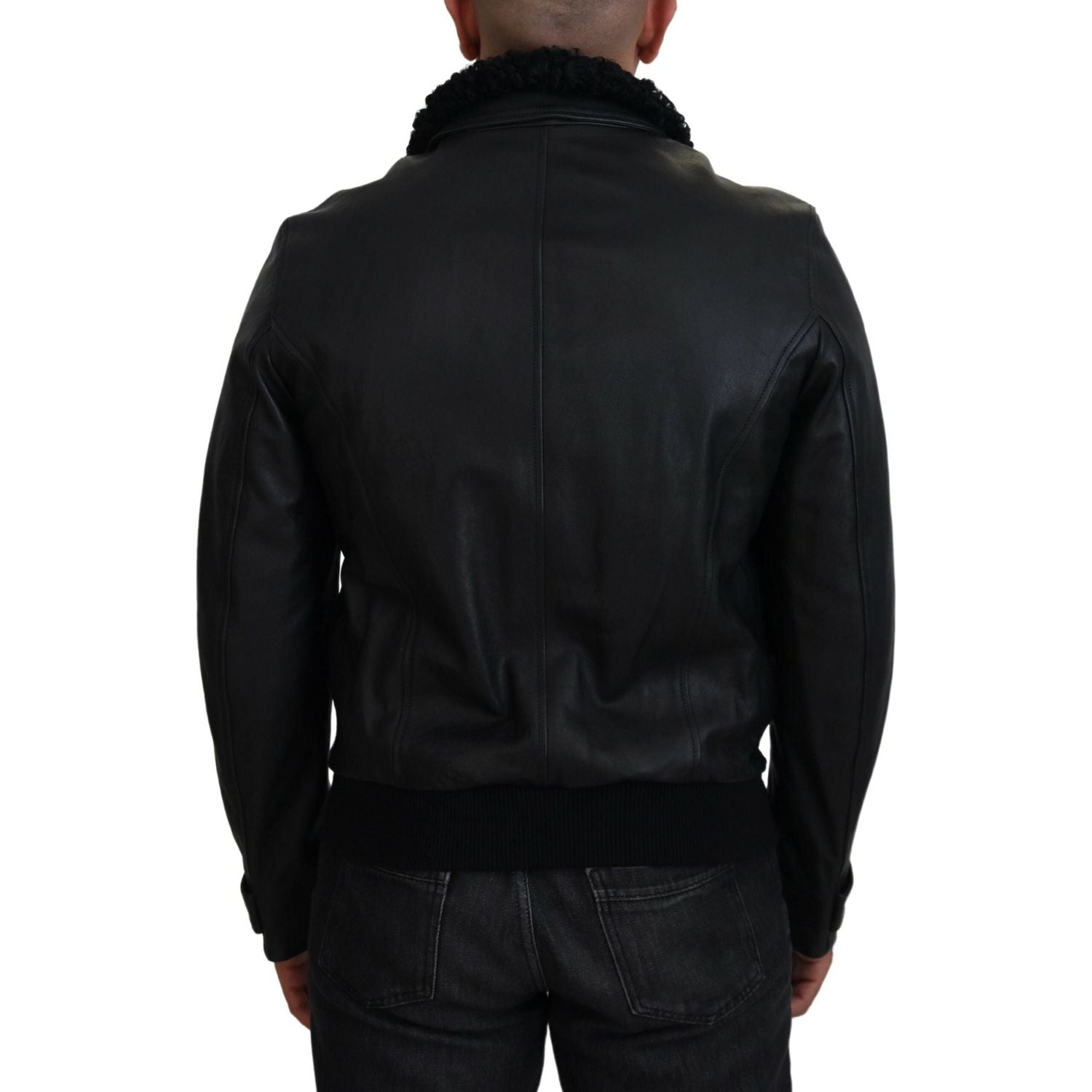 Dolce & Gabbana Black Lamb Leather Collared Men Coat Jacket