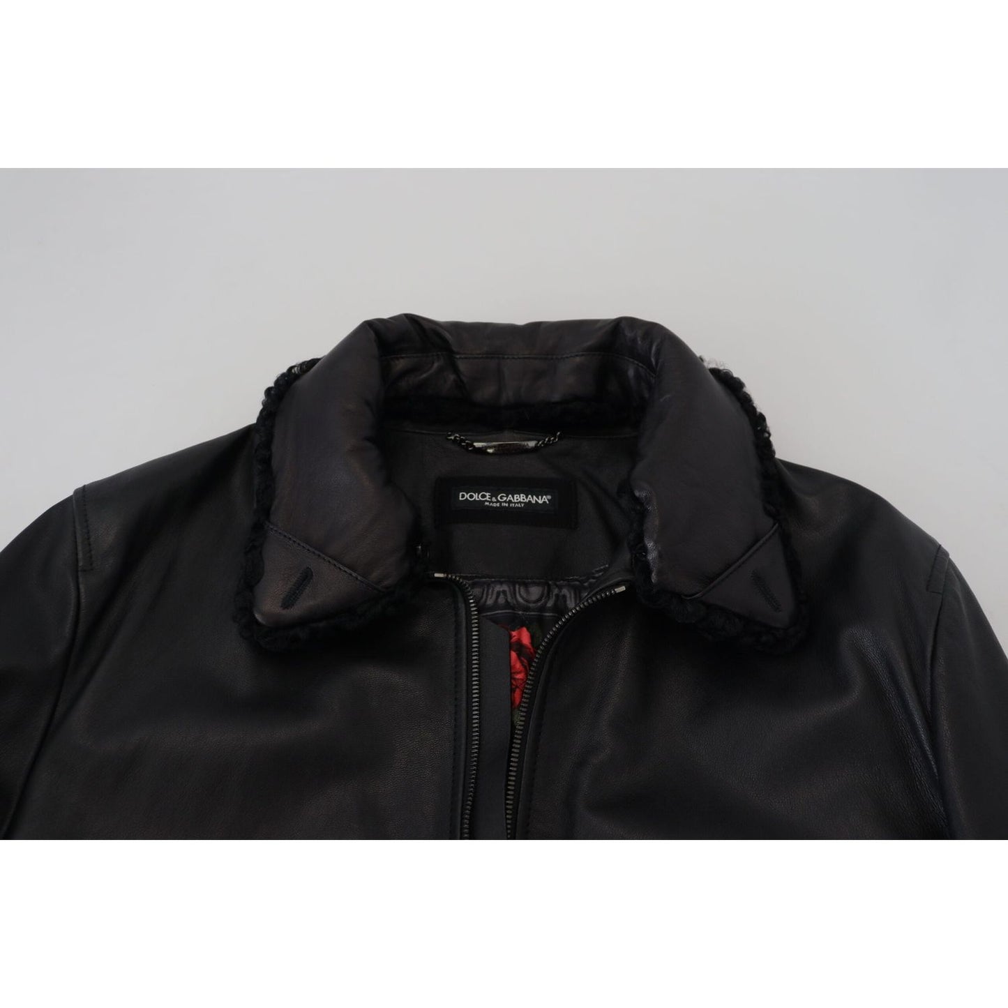 Dolce & Gabbana Black Lamb Leather Collared Men Coat Jacket