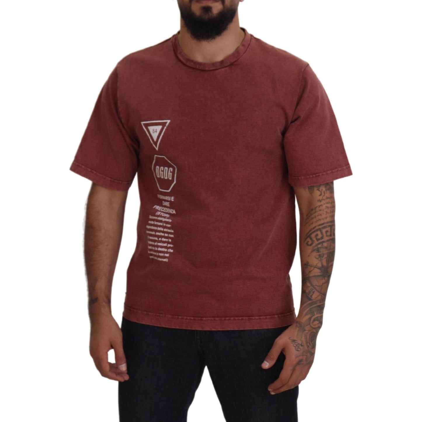 Dolce & Gabbana Maroon Print Round Neck Short Sleeves T-shirt