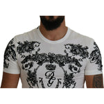 Dolce & Gabbana White DG Crown Floral Crewneck Men T-shirt