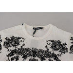 Dolce & Gabbana White DG Crown Floral Crewneck Men T-shirt