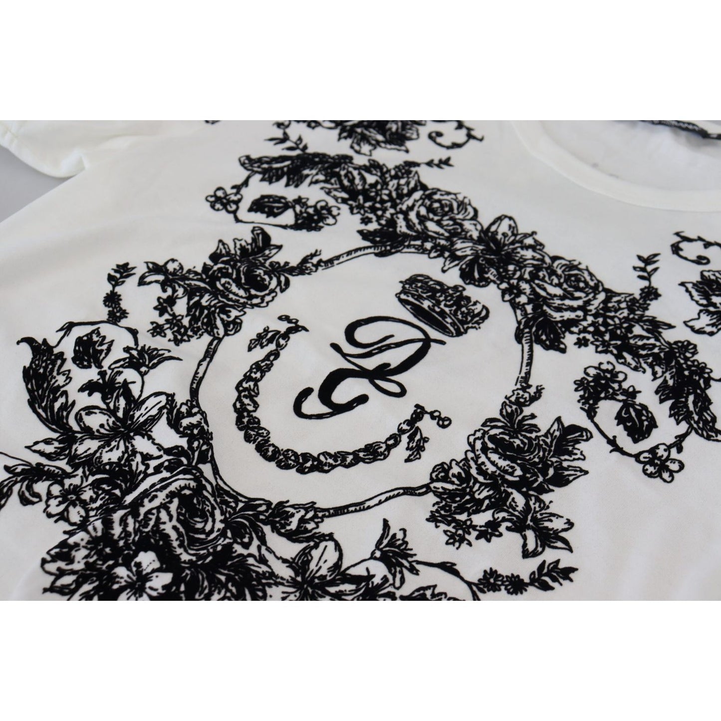 Dolce & Gabbana White DG Crown Floral Crewneck Men T-shirt