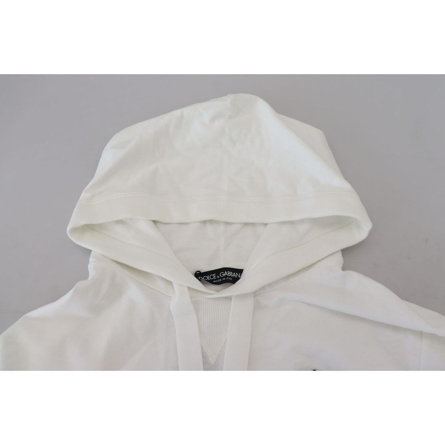 Dolce & Gabbana White Cotton Hooded Sweatshirt Logo Sweater
