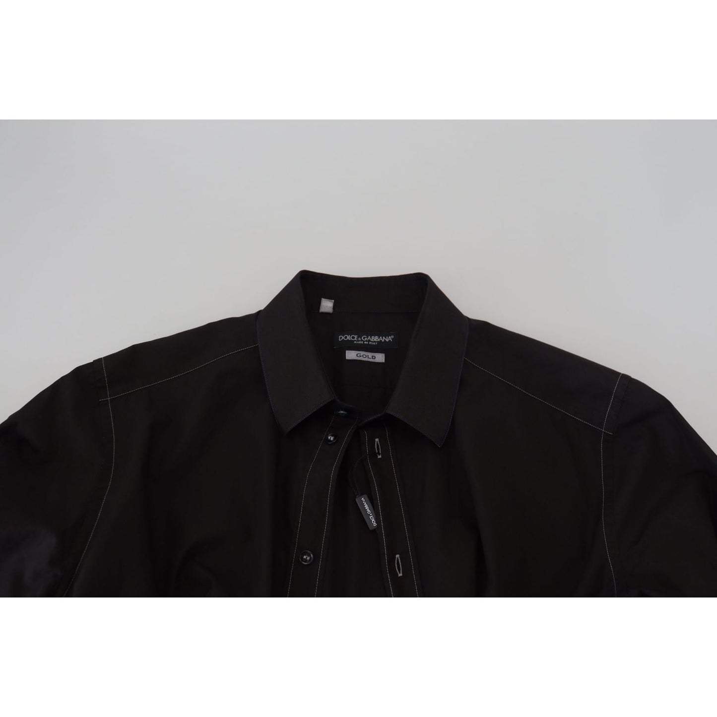 Dolce & Gabbana Black Cotton Collared Long Sleeve GOLD Shirt