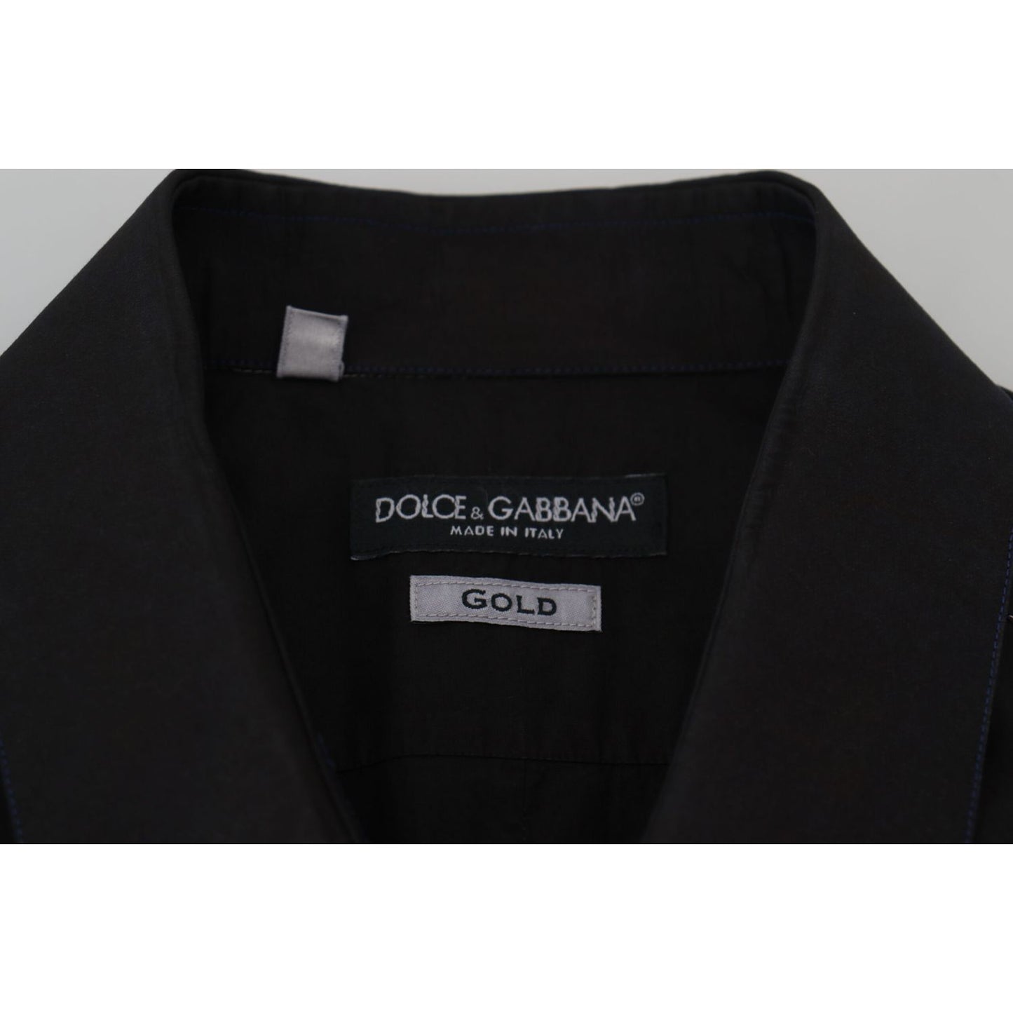 Dolce & Gabbana Black Cotton Collared Long Sleeve GOLD Shirt