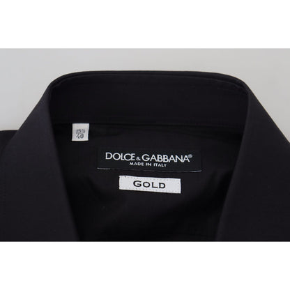Dolce & Gabbana Black Floral Embroidery Men Long Sleeves GOLD Shirt