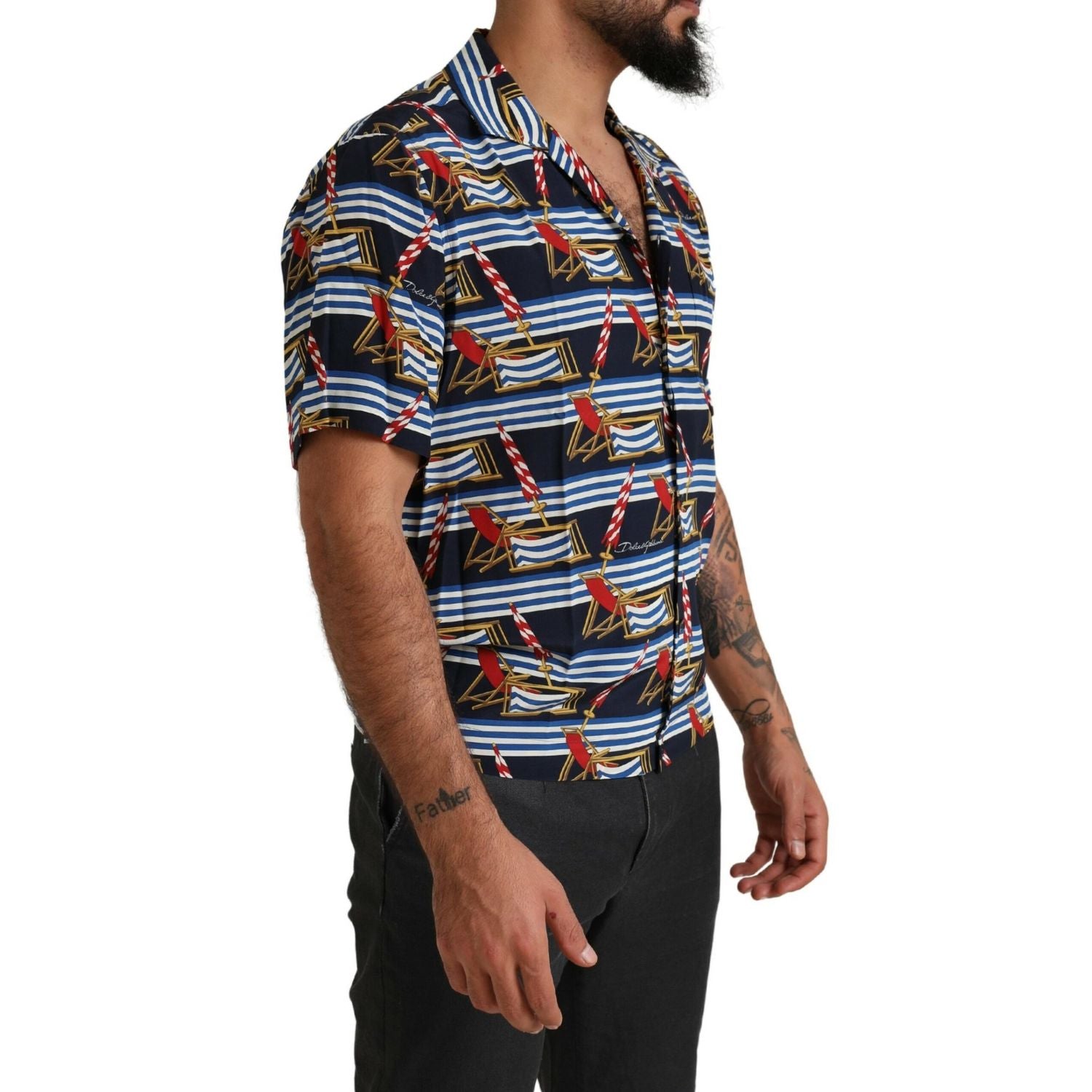 Dolce & Gabbana Multicolor Beach Chair Short Sleeves Shirt
