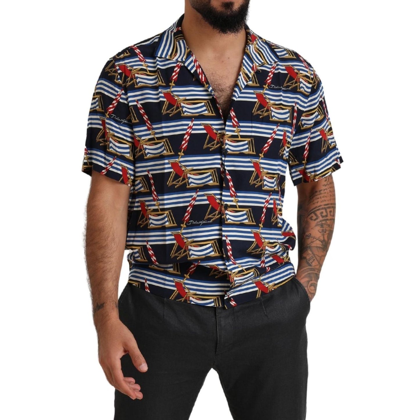 Dolce & Gabbana Multicolor Beach Chair Short Sleeves Shirt