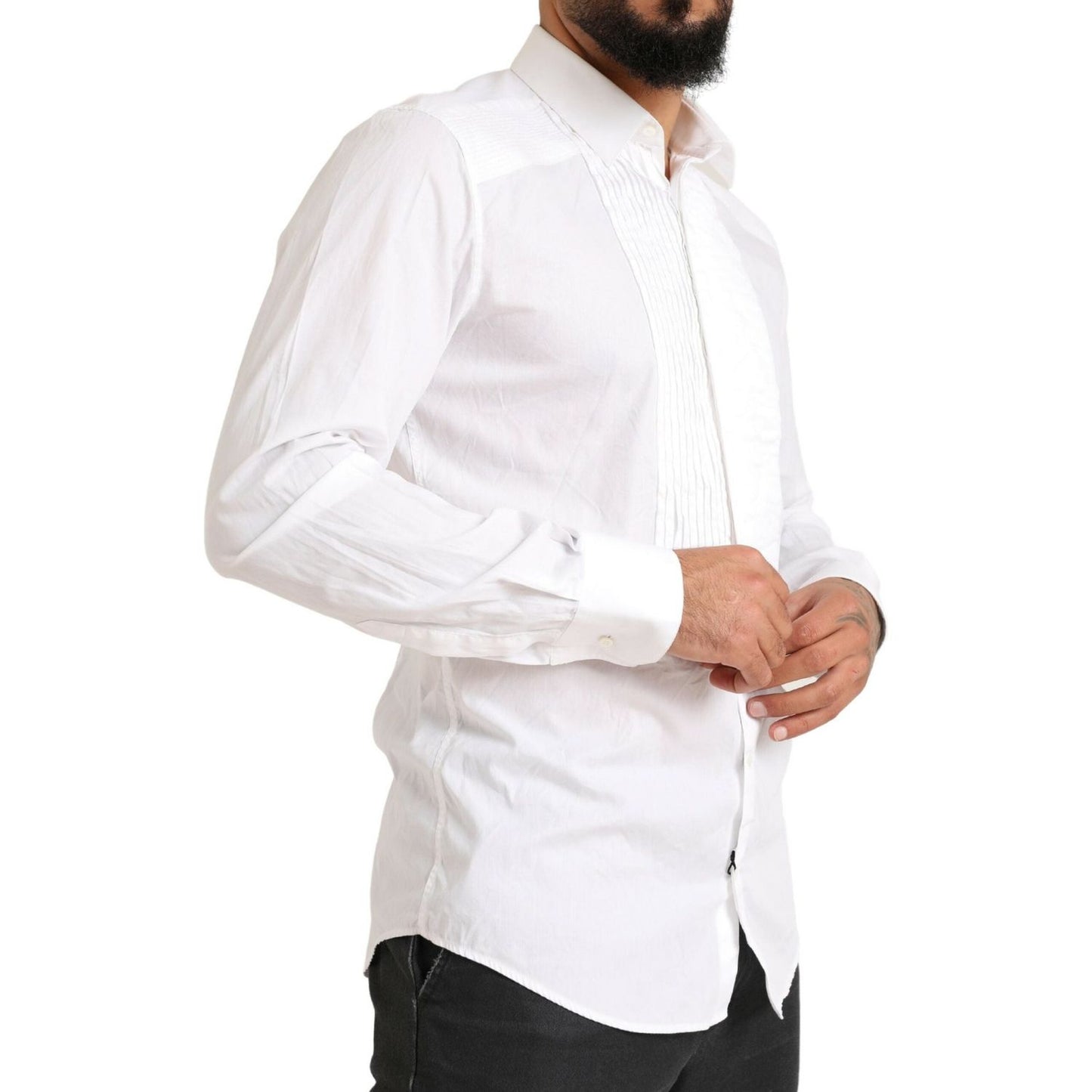 Dolce & Gabbana White GOLD Formal Cotton Tuxedo Dress Shirt