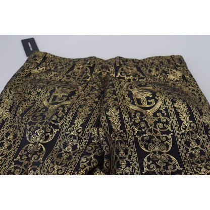 Dolce & Gabbana Black Gold Jacquard Dress Trouser Pants
