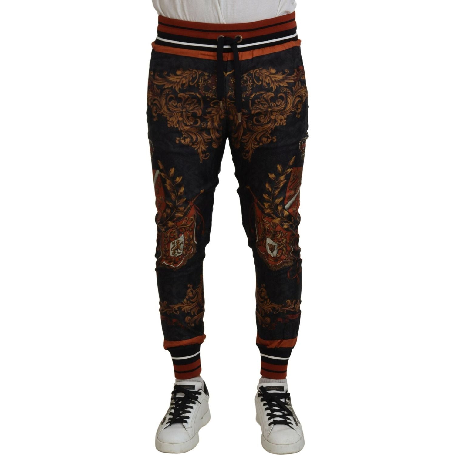 Dolce & Gabbana Gray Silk Baroque Crown Trousers Sport Pants