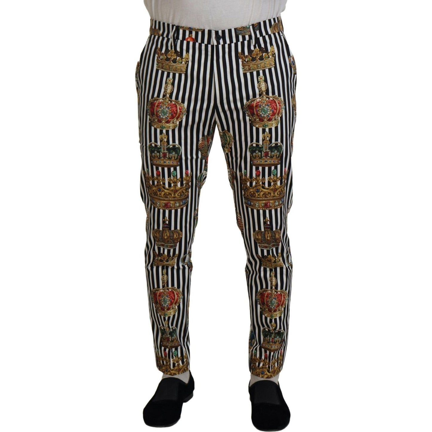 Dolce & Gabbana White Cotton Stretch Crown Trouser Pants